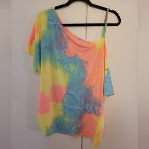 Colorful Tie Dye Asymmetrical Off Shoulder Top